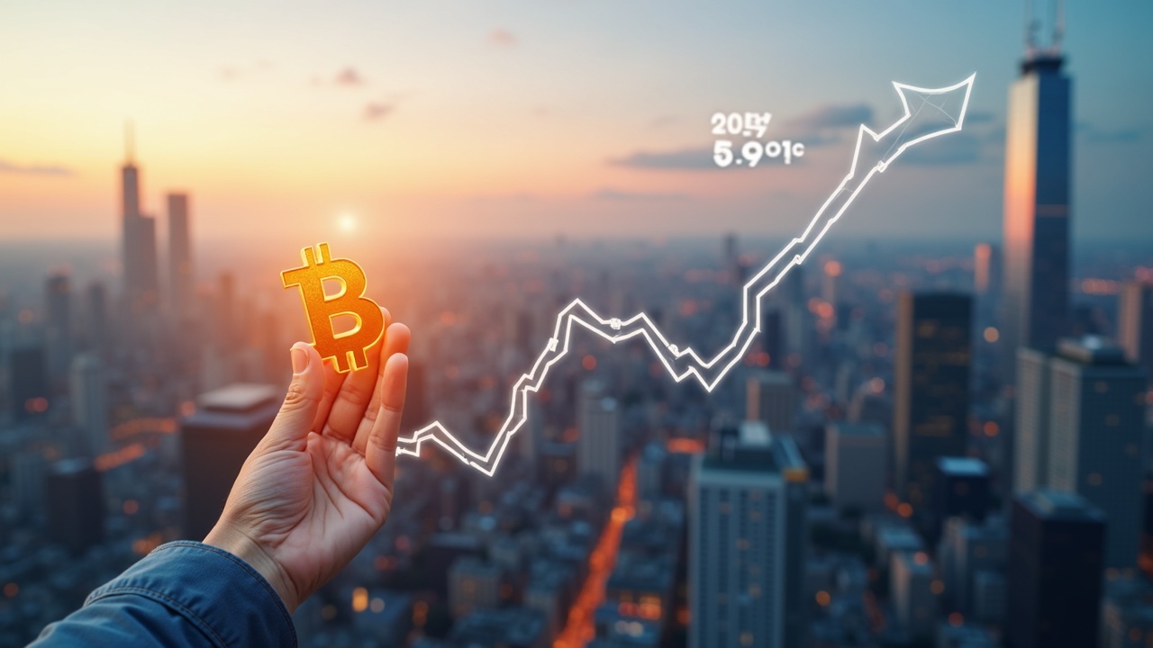 Realistic editorial header: softly blurred urban skyline, Bitcoin rises, ETF flow arrows and steady chart at 92 thousand.