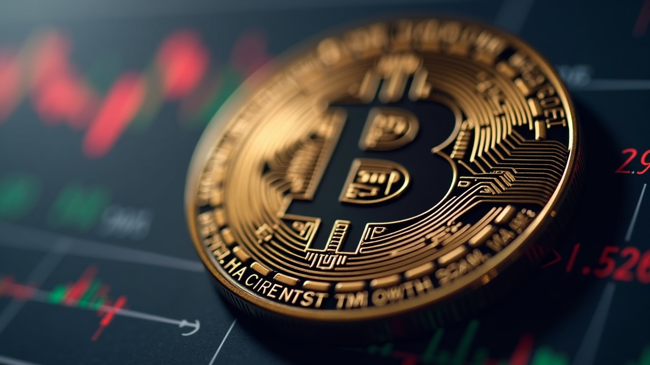 Realistic close‑up of the Bitcoin logo with a chart highlighting the Max‑Pain zone from 73,000 to 84,000, soft lighting.