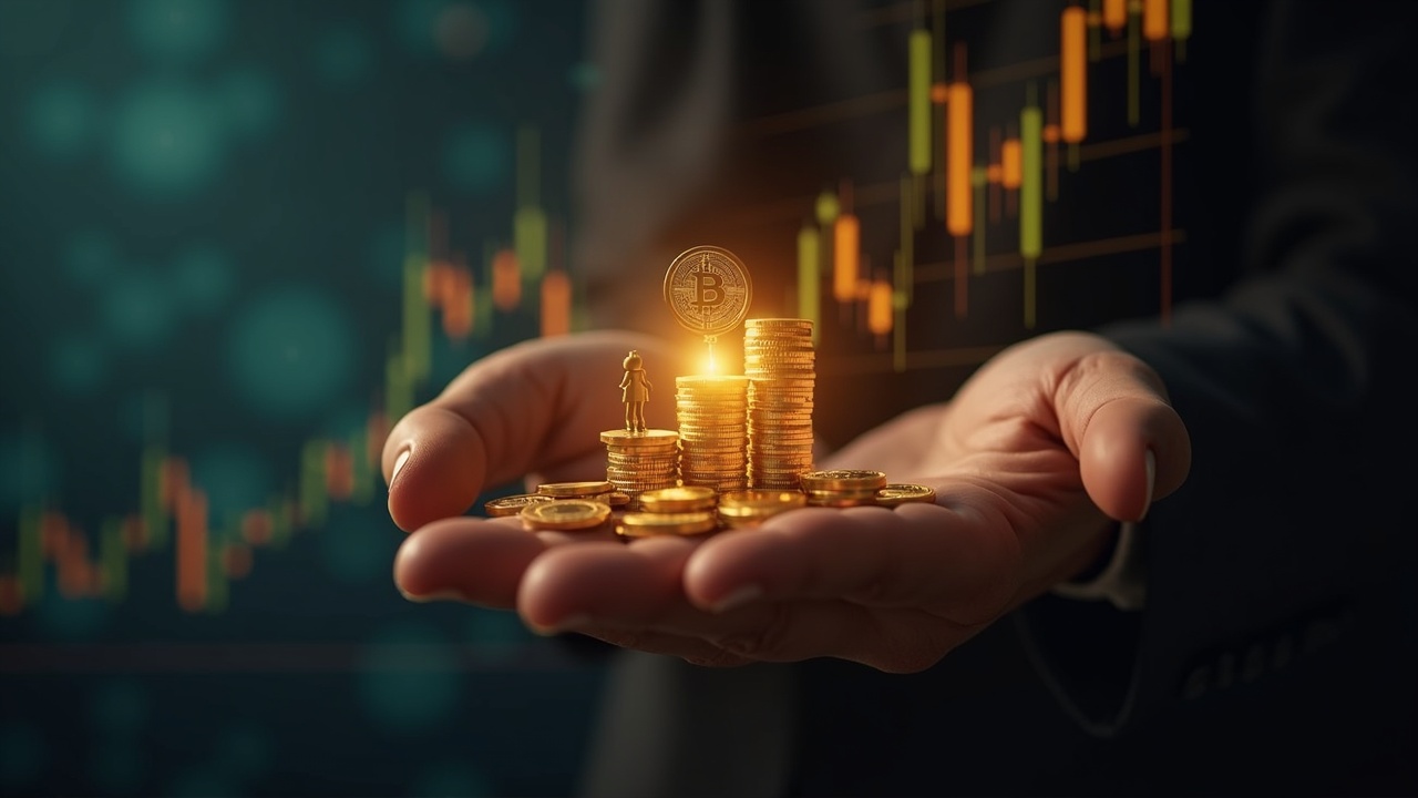 Photorealistic header of a Solana ETF with staking glow, upward performance chart, and soft lighting.