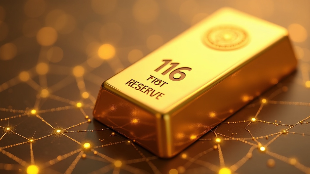 Gleaming gold bar with a translucent blockchain mesh, symbolizing Tether's reserve and the XAUt token.