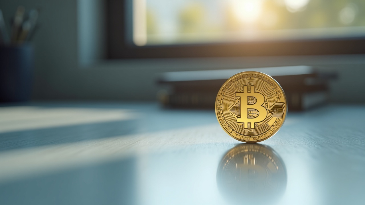Bitcoin coin on a clean desk with soft lighting, symbolizing regulatory clarity for crypto.