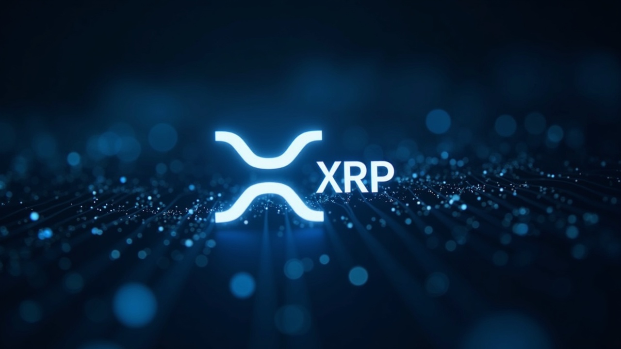 Photorealistic of the XRP Ledger logo, traces of fast transactions on a global network focused on institutional adoption